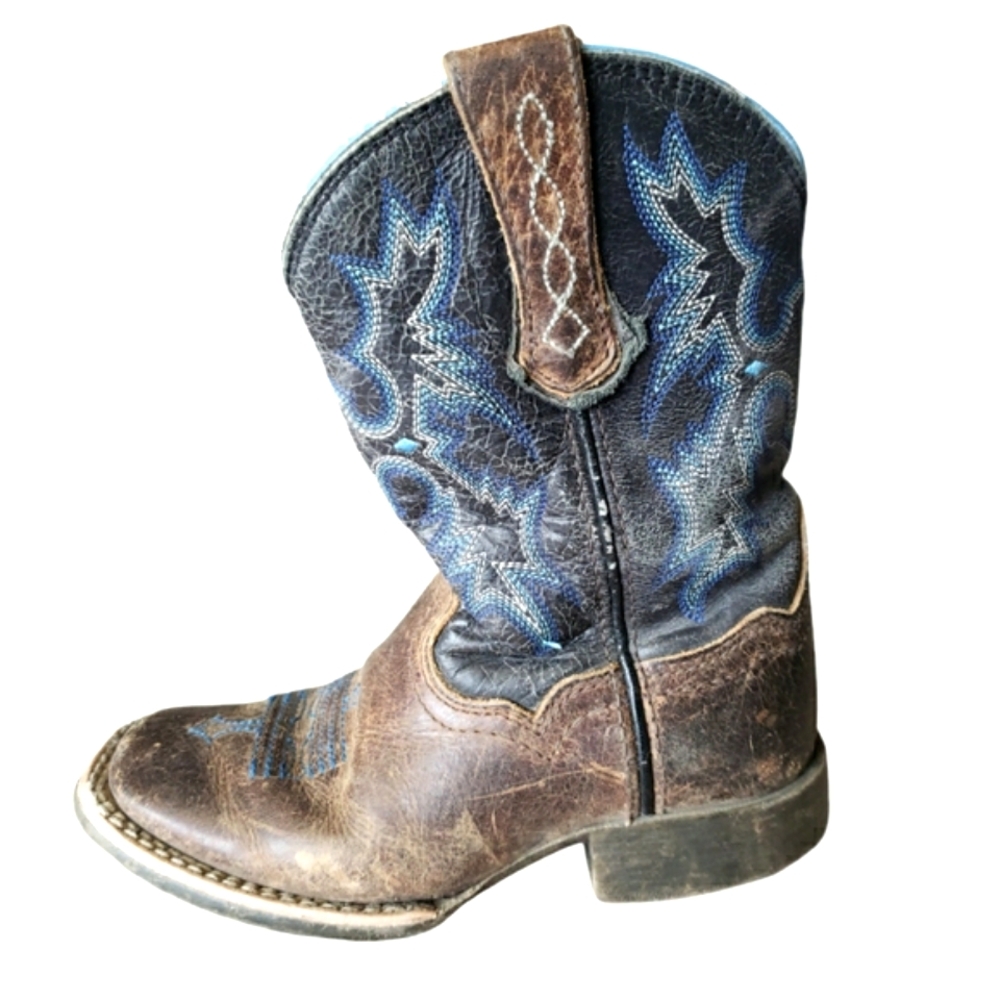 Ariat Kids Western Cowboy Boots - Brown and Blue Size 9.5